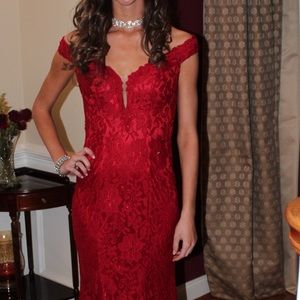 RED, LACE CLARISSE GOWN FOR SALE